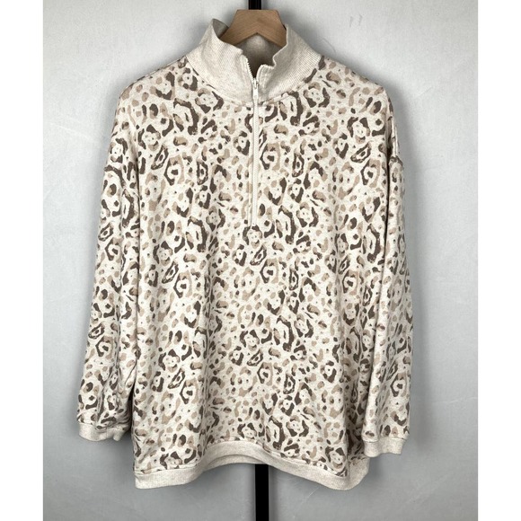 Aerie Good Vibes Oversized Leopard Print Quarter Zip Sweatshirt Size S - Picture 5 of 8